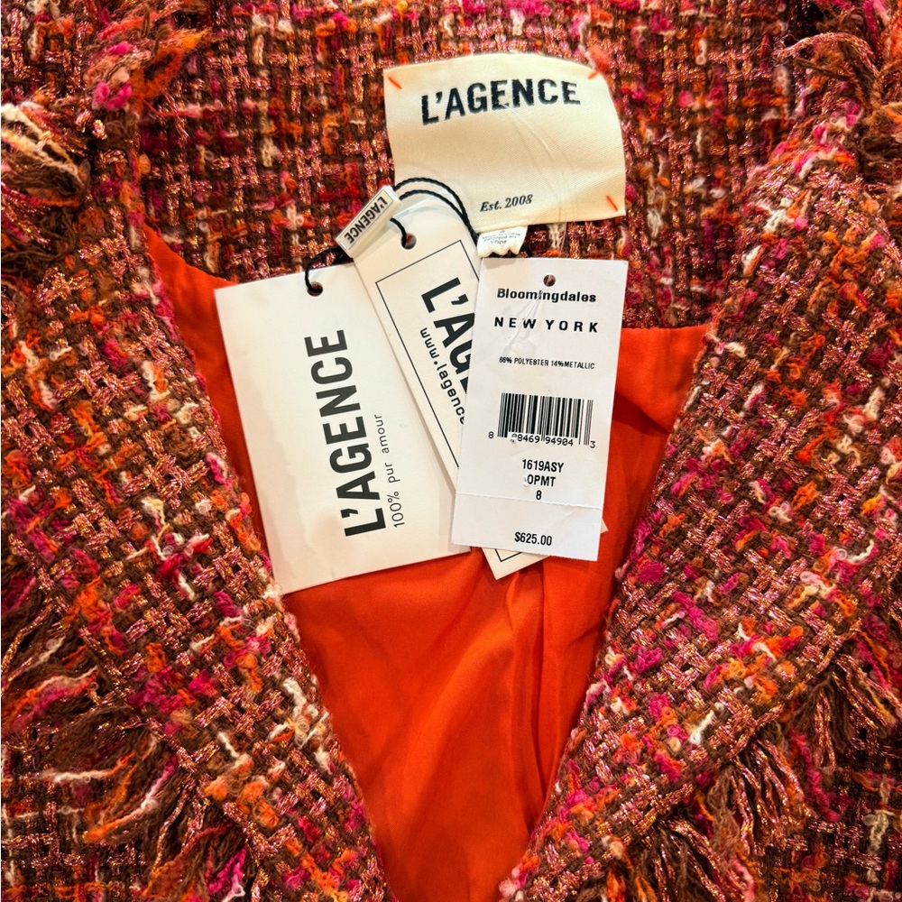 L'AGENCE Vibrant Orange and Pink Tweed Blazer